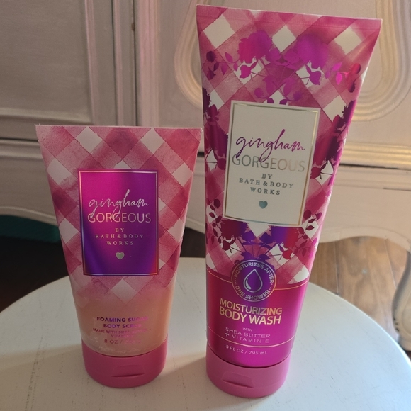 Bath & Body Works Other - Bath & Body Works Gingham Gorgeous Pink Body Wash & Scrub Set